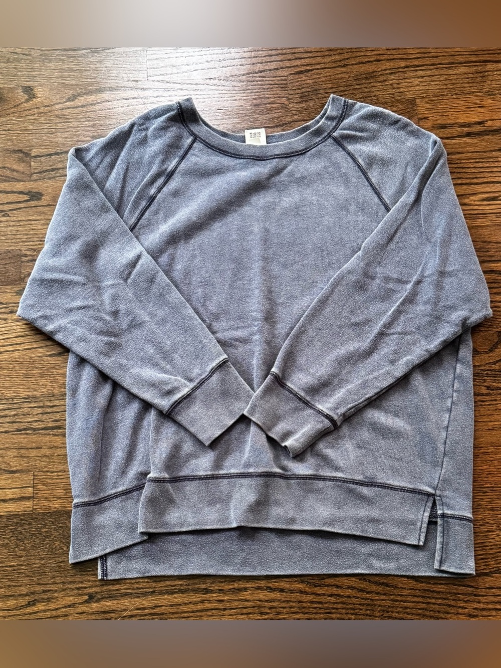 PINK ladies distressed Light Dusty Blue Crewneck Sweatshirt french terry size L